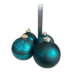 VTG Rauch Glass Christmas Ornaments Teal Turquoise Set of 4 Matte Shiny Glitter
